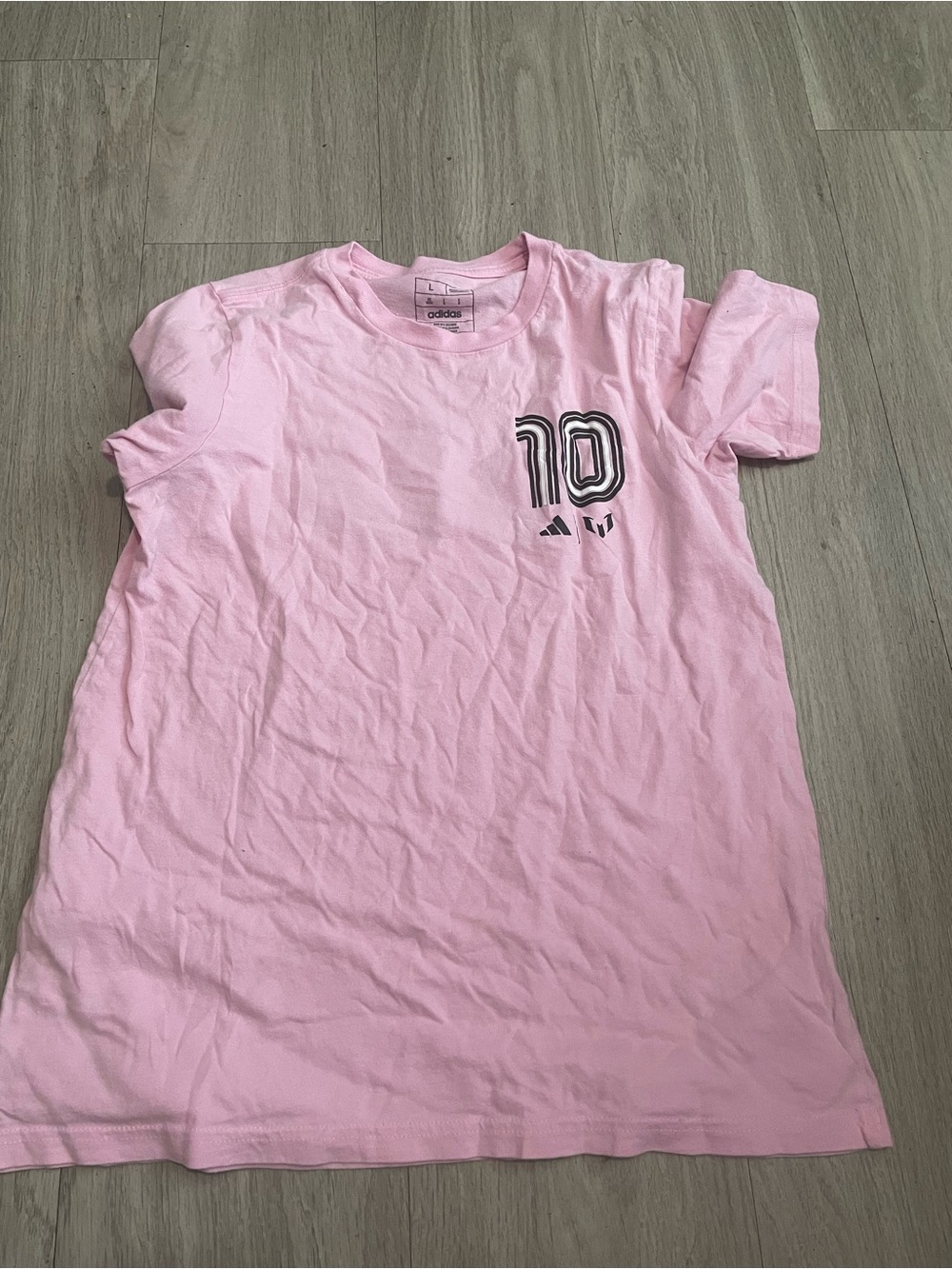 adidas Pink Short-Sleeve Tee with '10' Graphic Messi